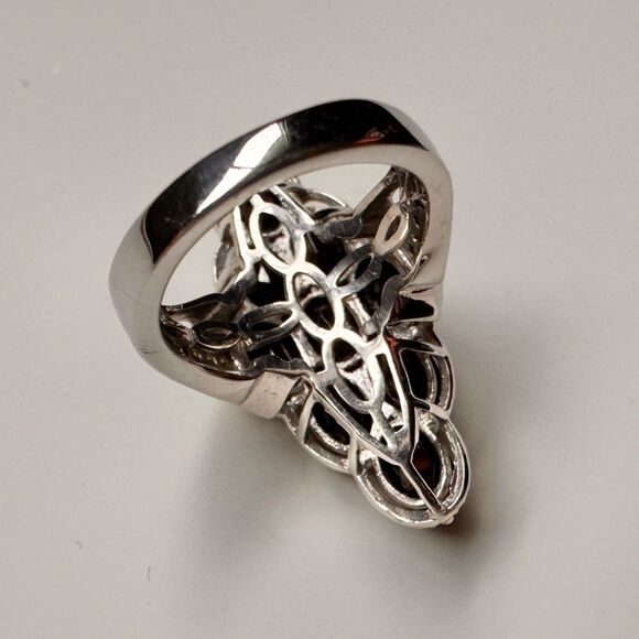 Vintage 925 Sterling Silver Black Spinel Cluster Ring STS Green Accents Sz 6.75 - Picture 7 of 9